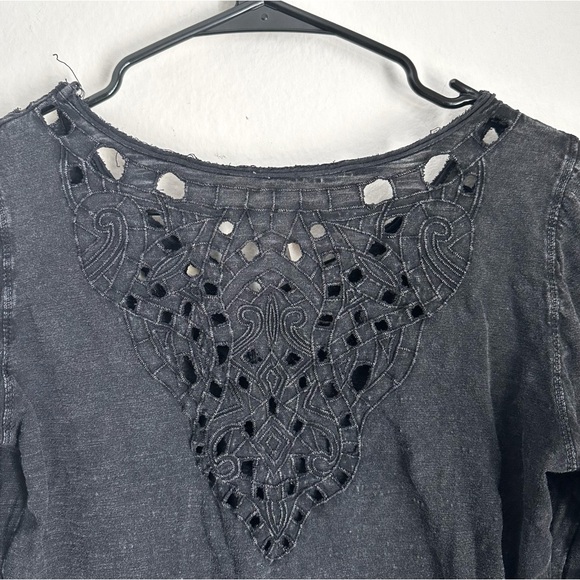Free People Black Color Blue Luna Cutout Henley Long Sleeve Blouse Top - Picture 5 of 11